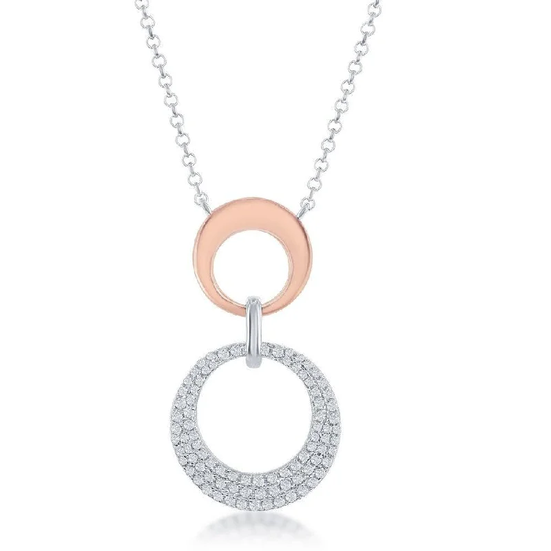 Sterling Silver Shiny and Micro Pave Open Circle Necklace