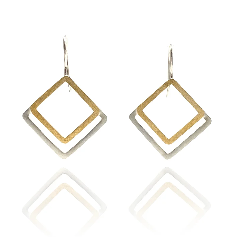 Mixed Metal Square Drop Earrings