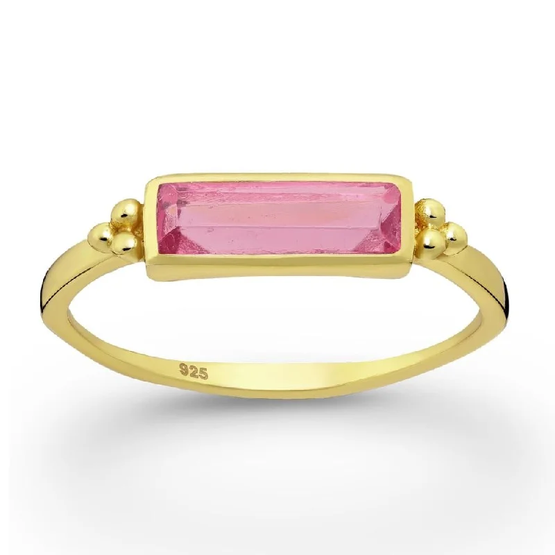 Sterling Silver 18kt Gold Plated Rectangular Pink Tourmaline Ring