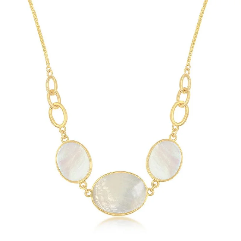 Sterling Silver GP Mother of Pearl Triple Oval Linked Necklace