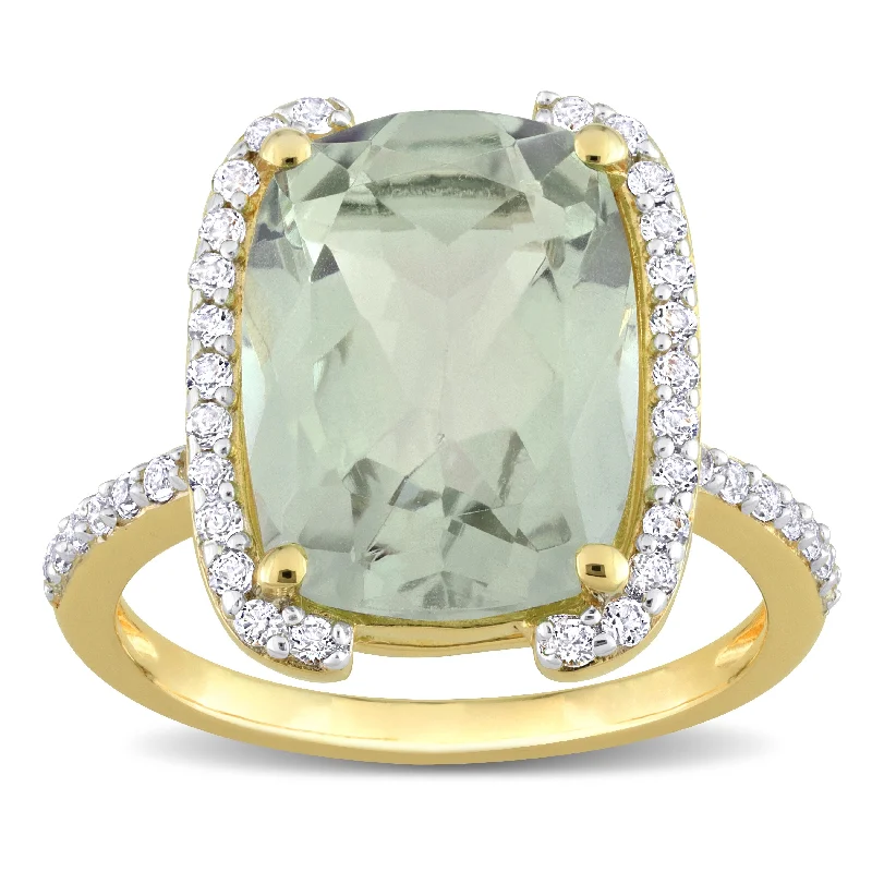 Miadora 6 7/8ct TGW Green Quartz and White Topaz Ring in Yellow Plated Sterling Silver