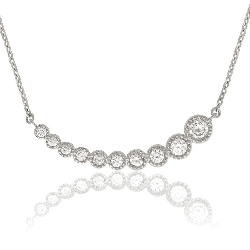 Sterling Silver Graduating CZ Curved Necklace