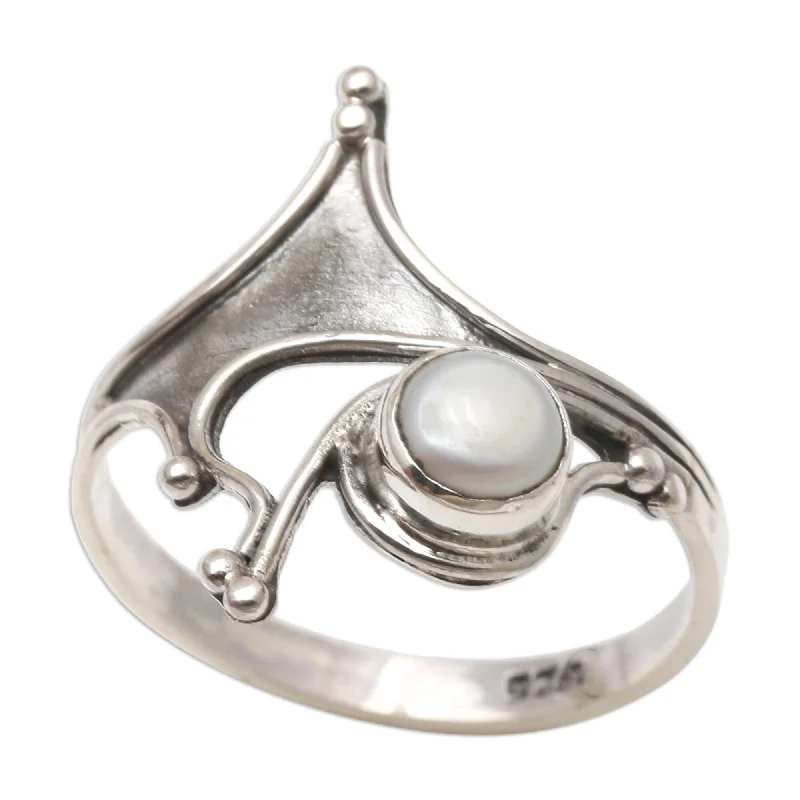 Novica Handmade Queen Of The Ocean Cultured Pearl Cocktail Ring