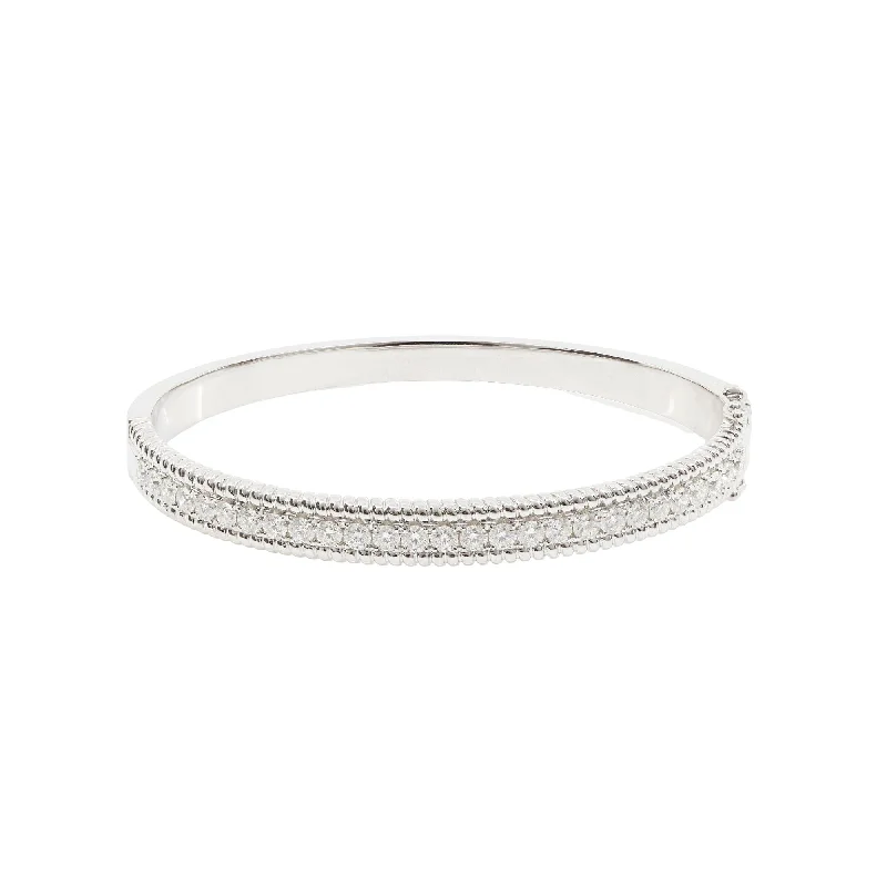 14K WHITE GOLD HINGED DIAMOND BANGLE BRACELET 2.22CTW