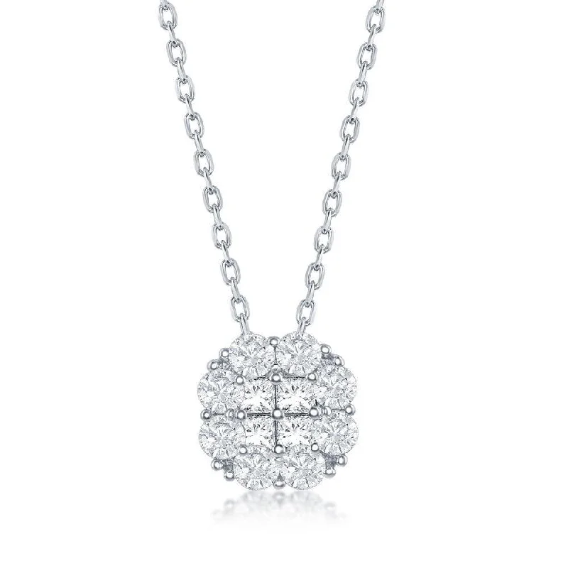 Sterling Silver Flower Design Cubic Zirconia Necklace