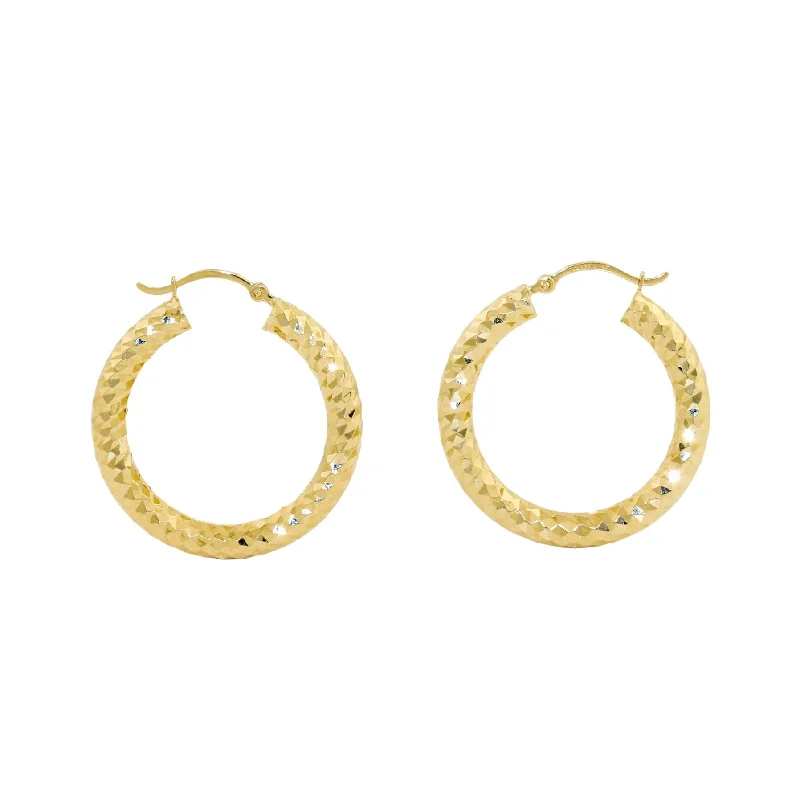 14k Gold x 4mm Diamond-Cut Textured Hoops