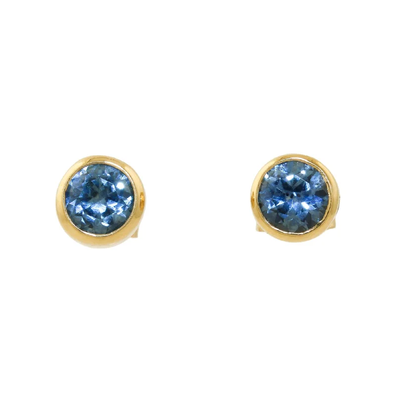 14k Gold x Round Light Teal Sapphire Studs