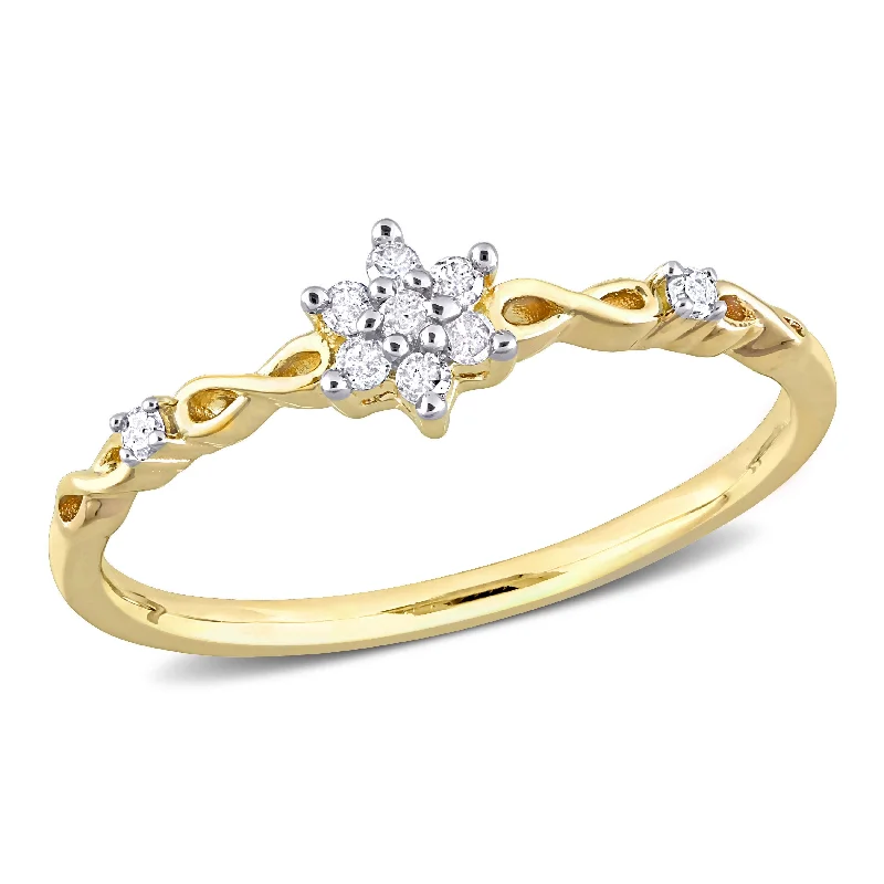 Miadora 1/10ct TDW Diamond Floral Promise Ring in Yellow Silver