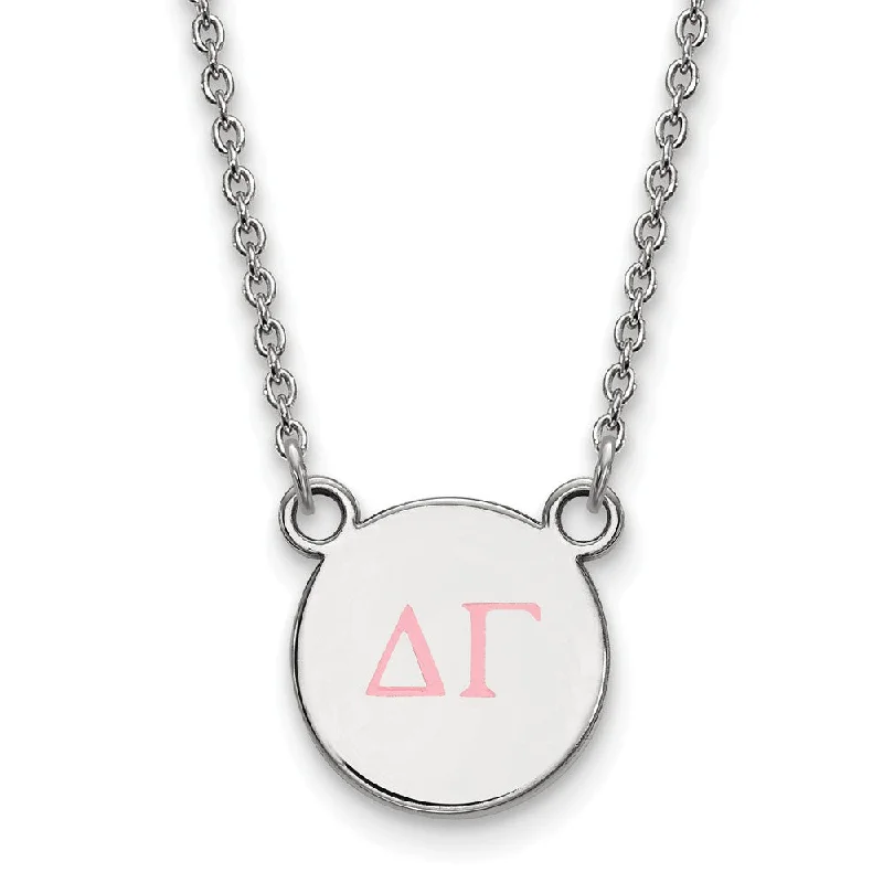 Sterling Silver Delta Gamma Small Pink Enamel Greek Letters Necklace