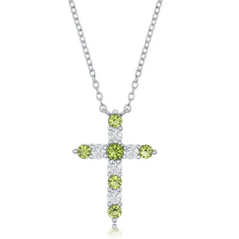 Sterling Silver Peridot CZ August Birthstone Cross Necklace