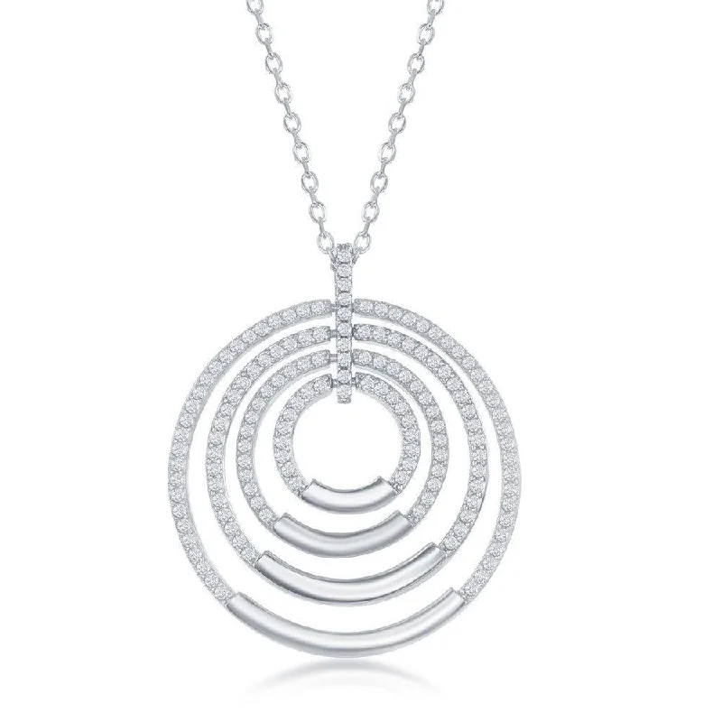 Sterling Silver Multi-Circle Cubic Zirconia Necklace