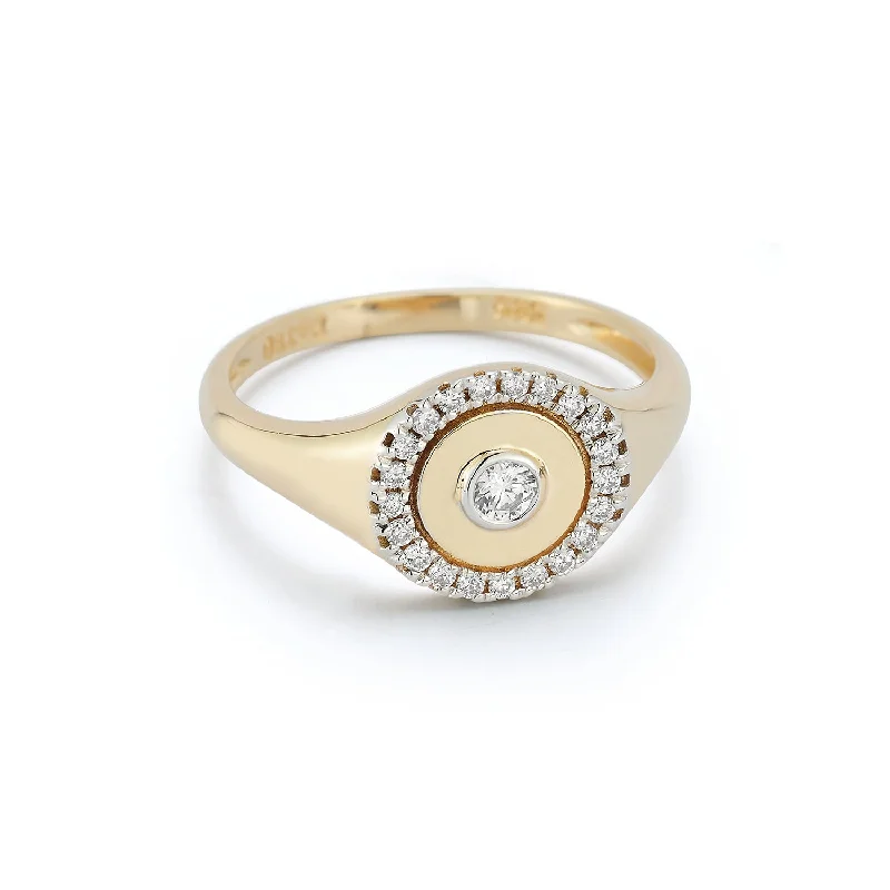 14kt Diamond Dot Halo Signet Ring