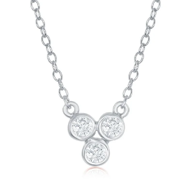 Sterling Silver Three Small Bezel-Set CZ Dainty Necklace