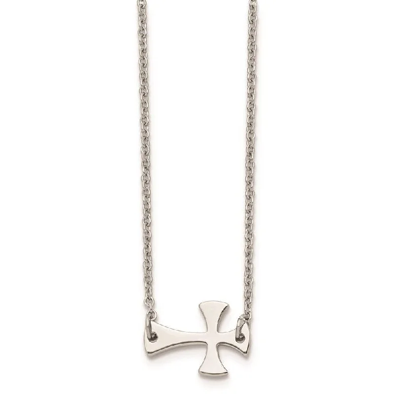 Stainless Steel Polished Sideways Cross Necklace