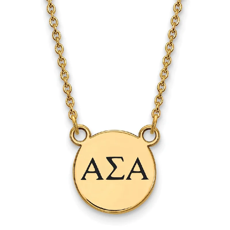 14K Plated Silver Alpha Sigma Alpha Small Black Enamel Necklace