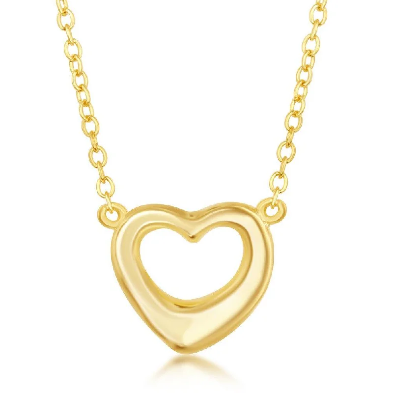 Sterling Silver Gold Plated Puffed Open Heart Necklace