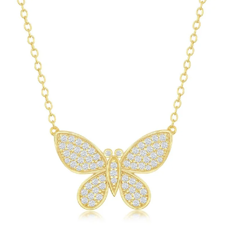 Sterling Silver Gold Plated Micro Pave Butterfly Necklace