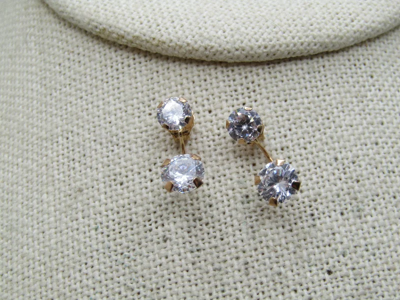 14kt CZ Curved Illusion Earrings, Pierced, Ross & Simon, 1990's-2000's in original box