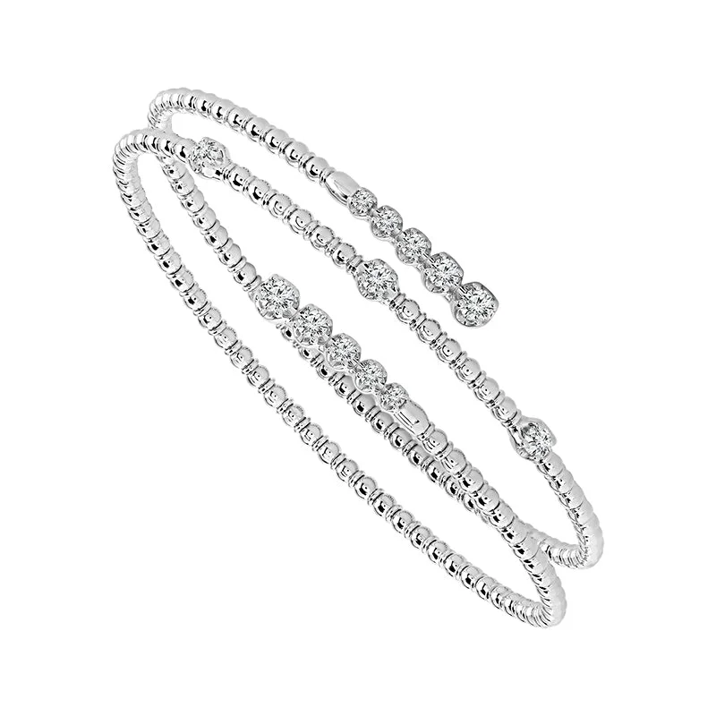 3/4 Ctw Spiral Flexible Diamond Bangle Bracelet in 14 Karat White Gold