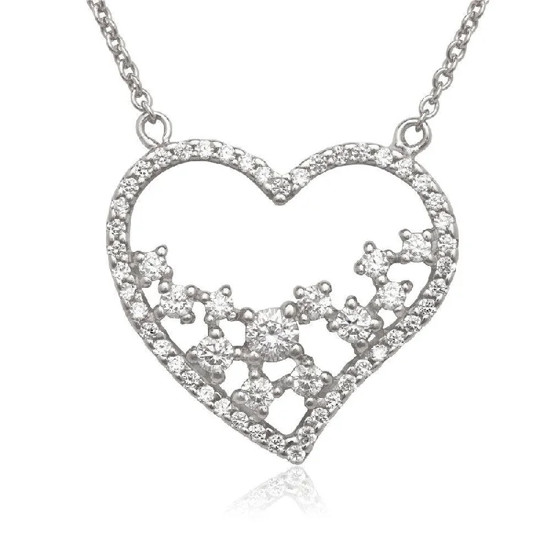 Sterling Silver Open Cubic Zirconia Heart Necklace