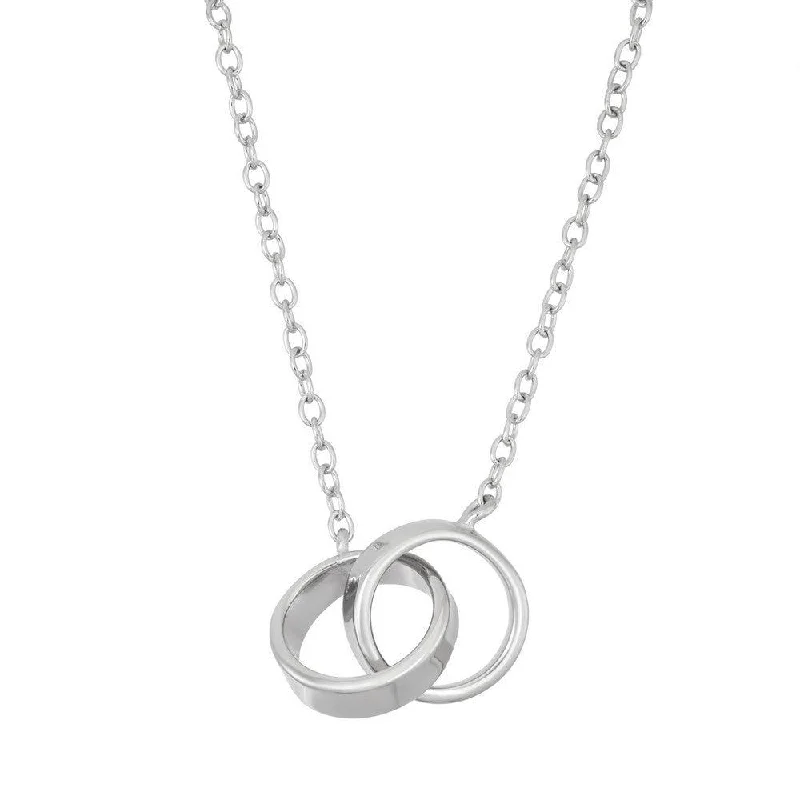 Sterling Silver Double Interlocked Rings Necklace