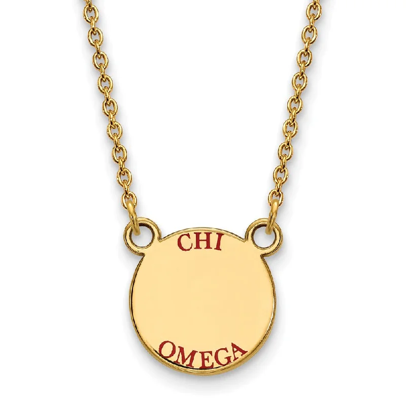 14K Plated Silver Chi Omega Small Red Enamel Necklace