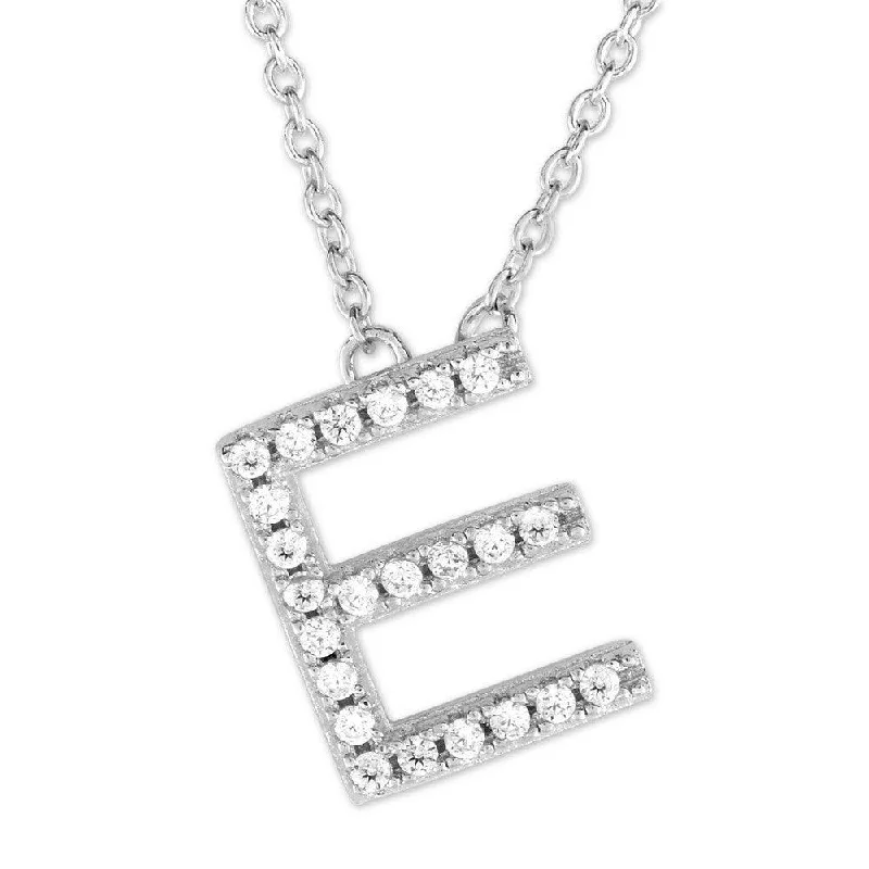 Sterling Silver Micro Pave "E" Pendant Necklace