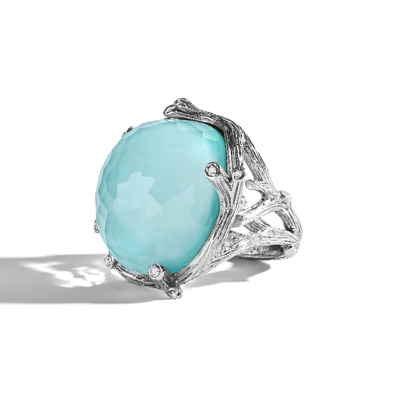 Enchanted Forest Ring with Turquoise Doublet and Diamonds