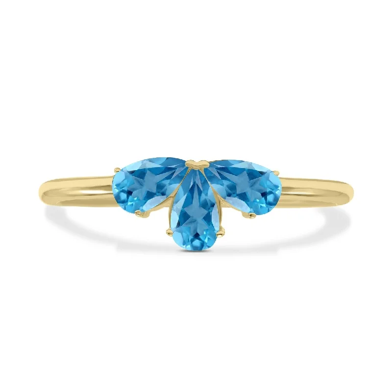 Marquee Jewels Blue Topaz Pear Shape Three Stone Ring in 10K Yellow Gold