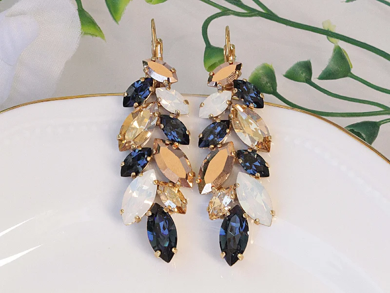 Rose Gold And Blue Navy WEDDING EARRINGS