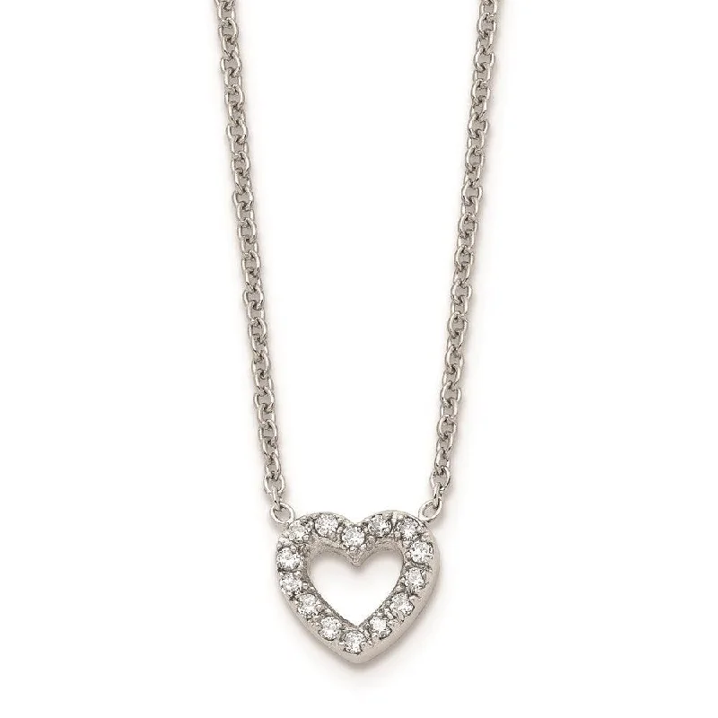 Stainless Steel Polished Heart with CZs Necklace