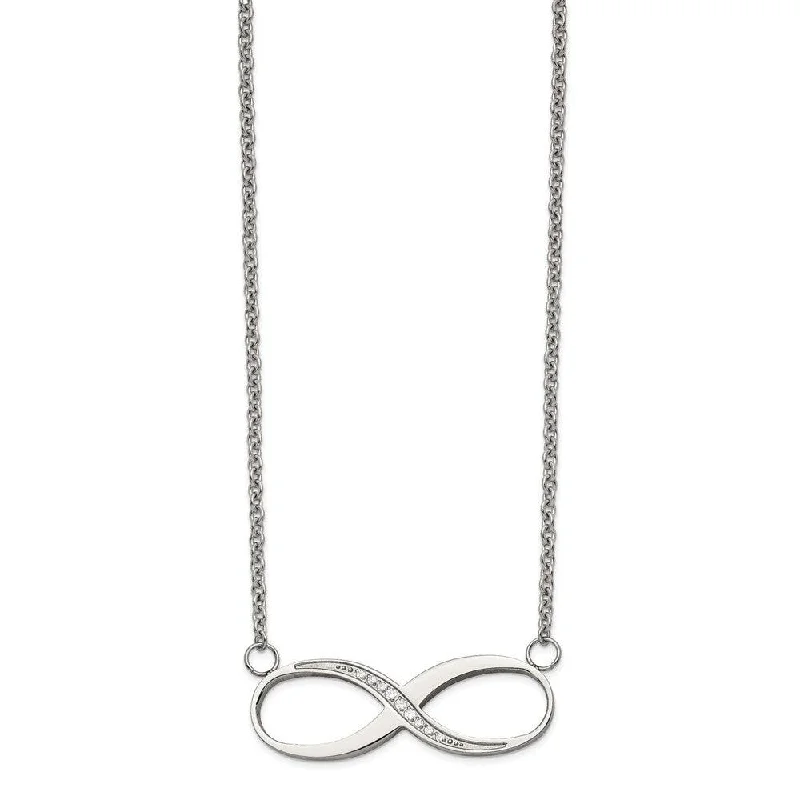 Stainless Steel Infinity Polished CZ Necklace