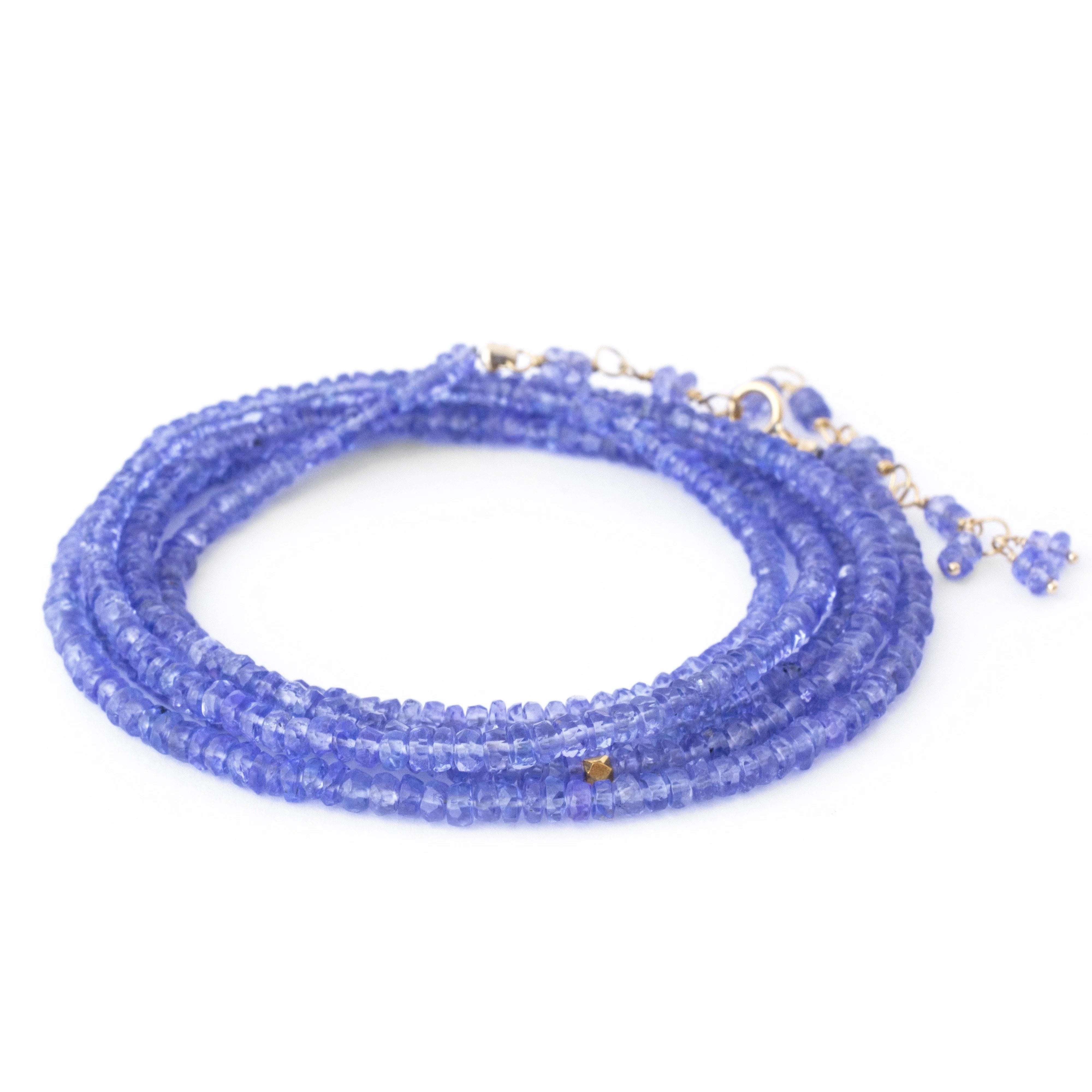 ANNE SPORTUN 34-INCH TANZANITE BEAD WRAP BRACELET WITH 18K YELLOW GOLD ACCENT