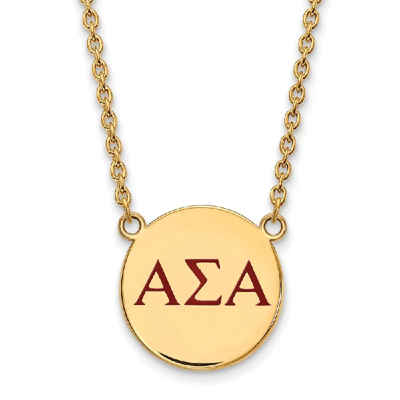 14K Plated Silver Alpha Sigma Alpha Large Red Enamel Necklace