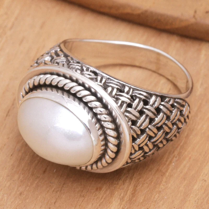 Novica Handmade White Wave Cultured Pearl Cocktail Ring