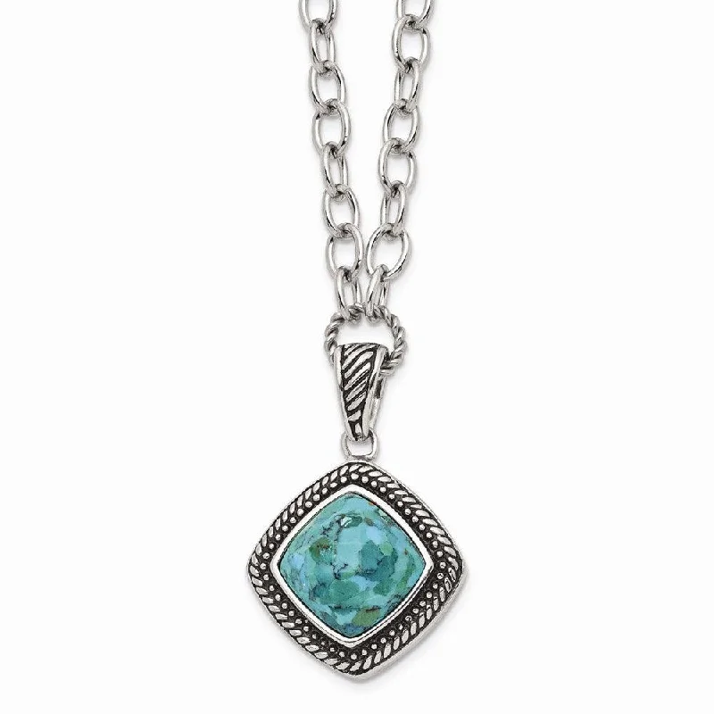 Stainless Steel Polished/Antiqued Imitation Turquoise 20.5in Necklace