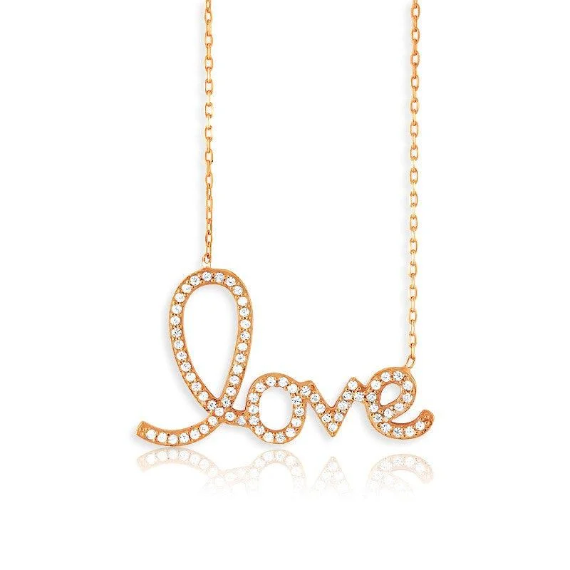 Sterling Silver Rose Gold CZ LOVE Script Necklace