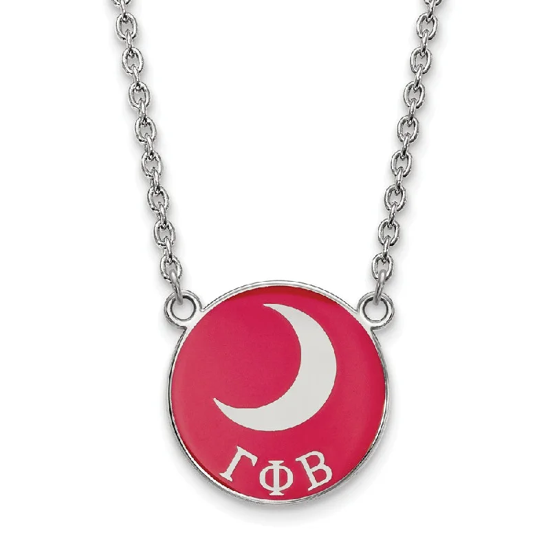 Sterling Silver Gamma Phi Beta Large Red Enamel Moon Disc Necklace