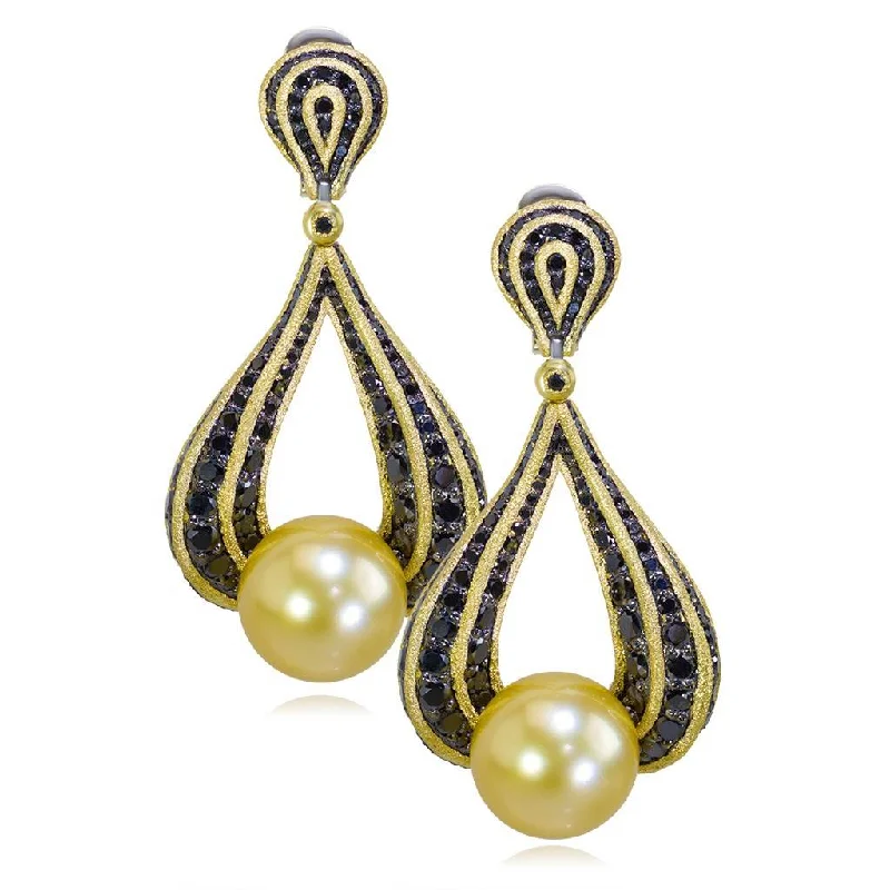 Gold Twist Earrings With Golden Pearls & Diamonds