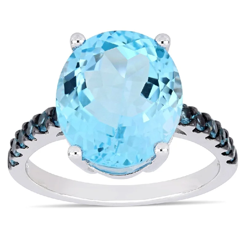 Miadora Sterling Silver Sky and London Blue Topaz Cocktail Ring