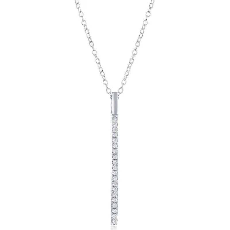 Sterling Silver CZ Vertical Bar Necklace