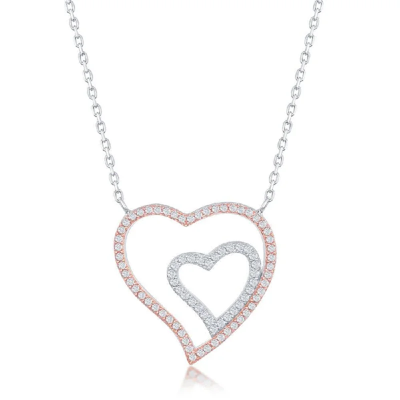 Sterling Silver Two-Tone Double Heart Necklace