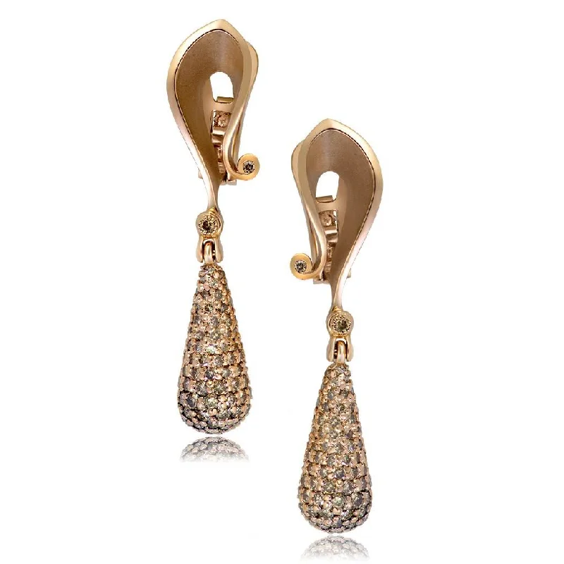 Gold Calla Drop Dangle Earrings with Champagne Diamonds