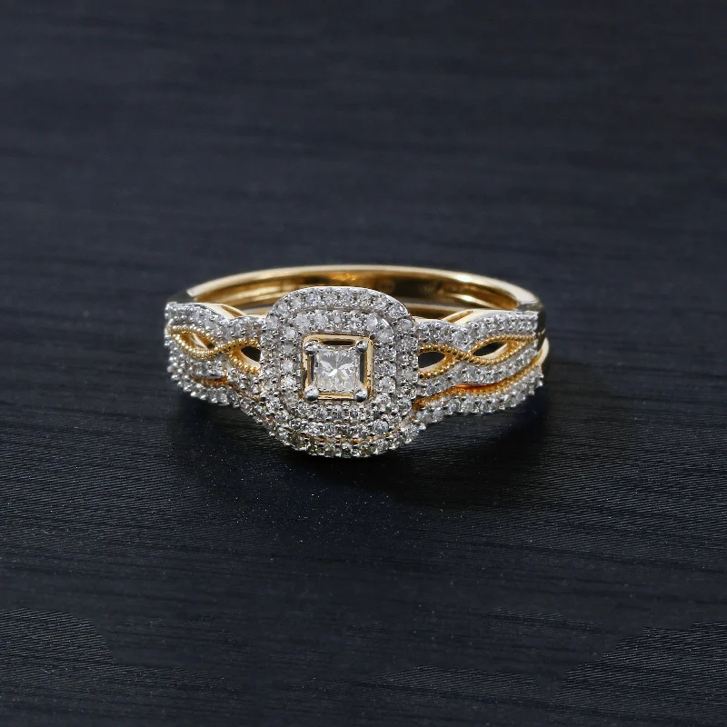 De Couer 10k Gold 3/8ct TDW Diamond Halo Birdal Ring