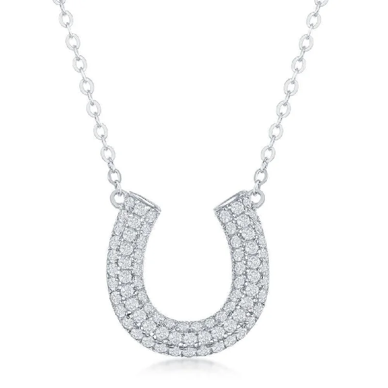 Sterling Silver Micro Pave Cubic Zirconia Horseshoe Necklace