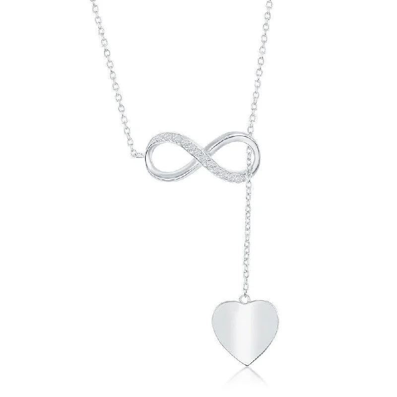 Sterling Silver Half CZ Infinity with Shiny Heart Y Necklace