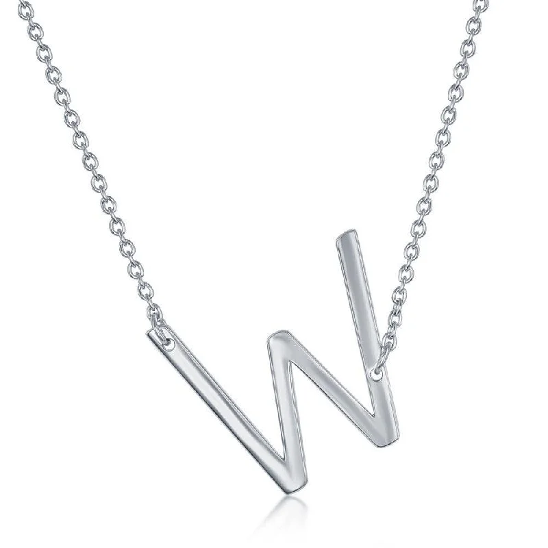 Sterling Silver Sideways W Initial Necklace