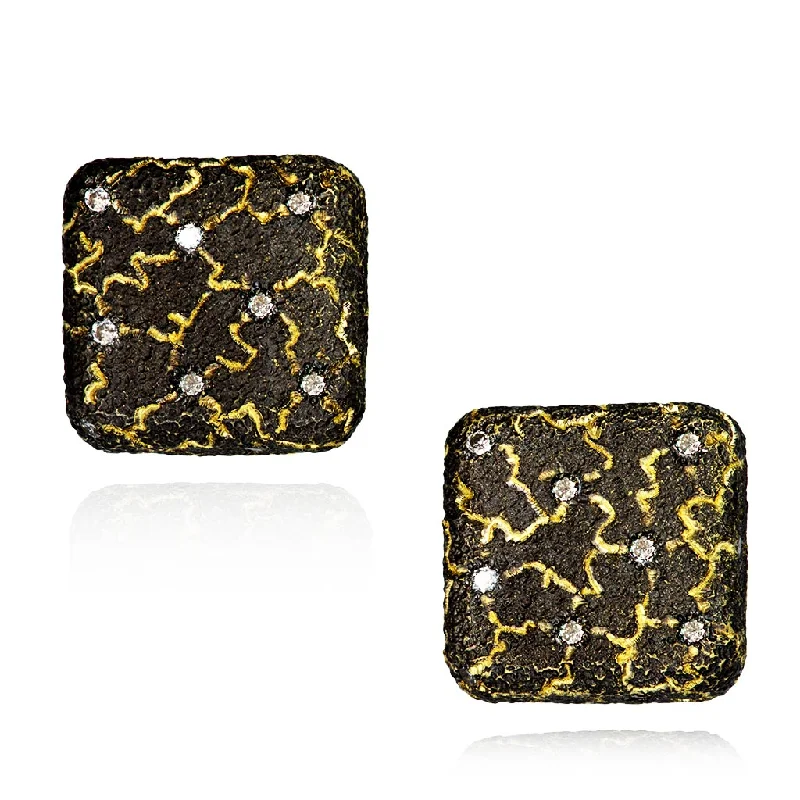 Gold Lava Mushroom Stud Earrings with Diamonds