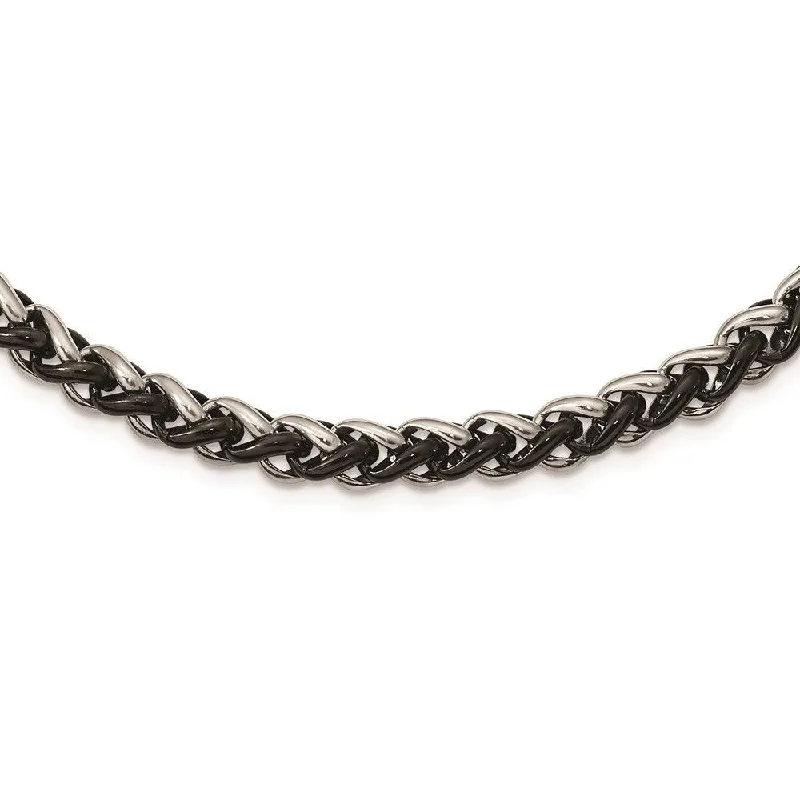 Stainless Steel Polished & Black IP-plated 24in Necklace