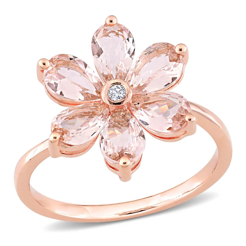 Miadora 10k Rose Pear-cut Morganite and Diamond Accent Floral Ring